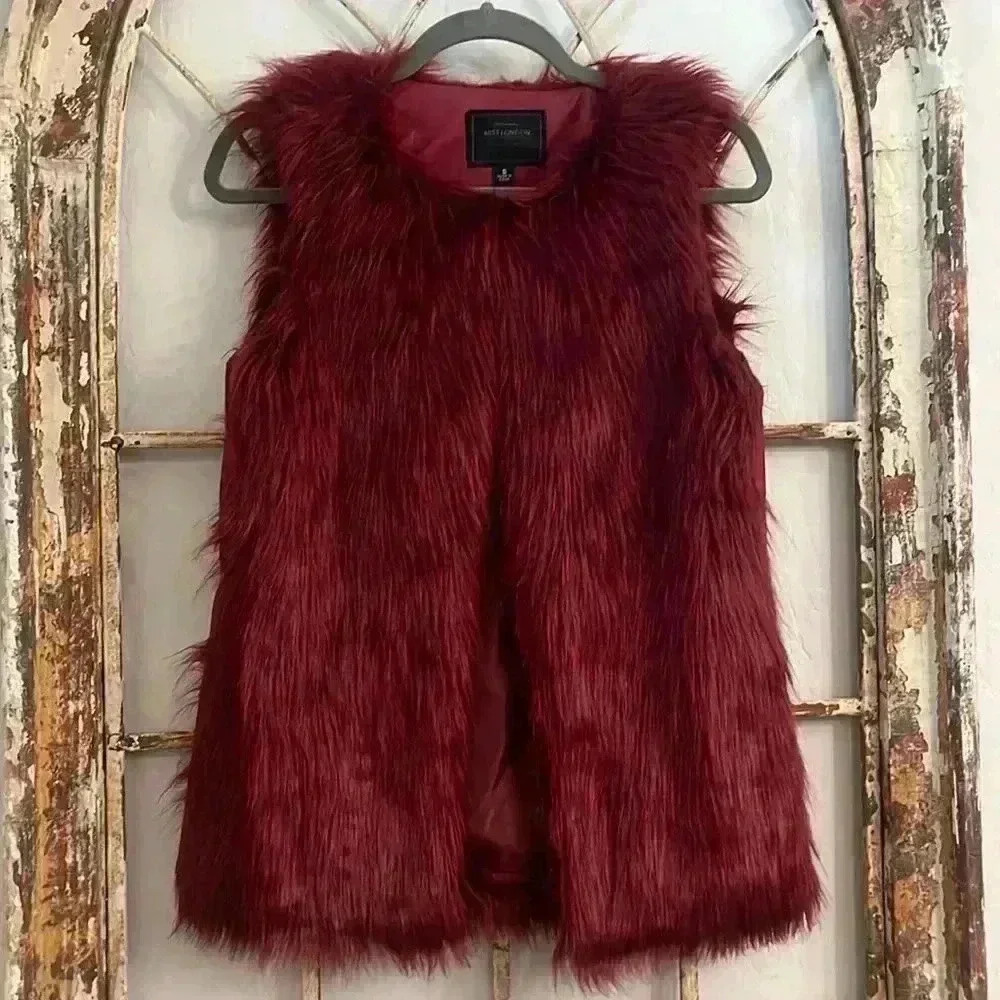 Miss London Burgundy Faux Fur Vest